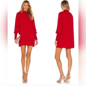 Amanda Uprichard Red Dress Noemi Mock Neck Long Sleeve Mini Shift Scarlet S
